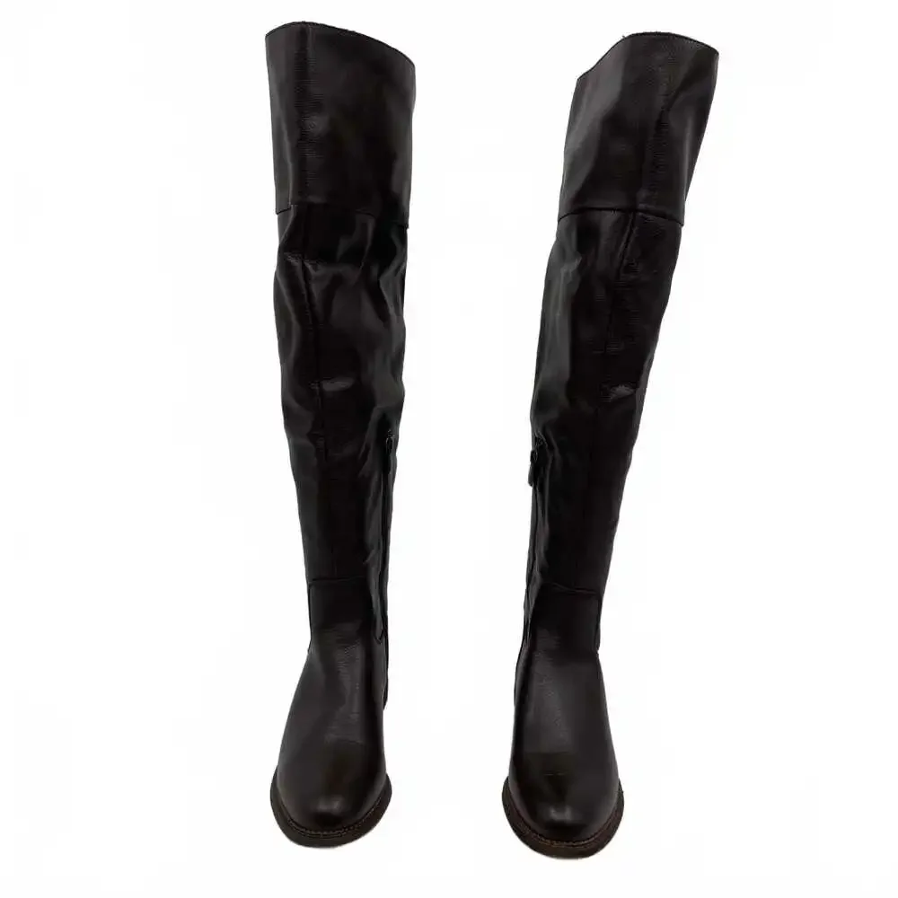 Franco Sarto Brown Halenna Boots | Leather Slip-On Over-the-Knee, Size 7.5
